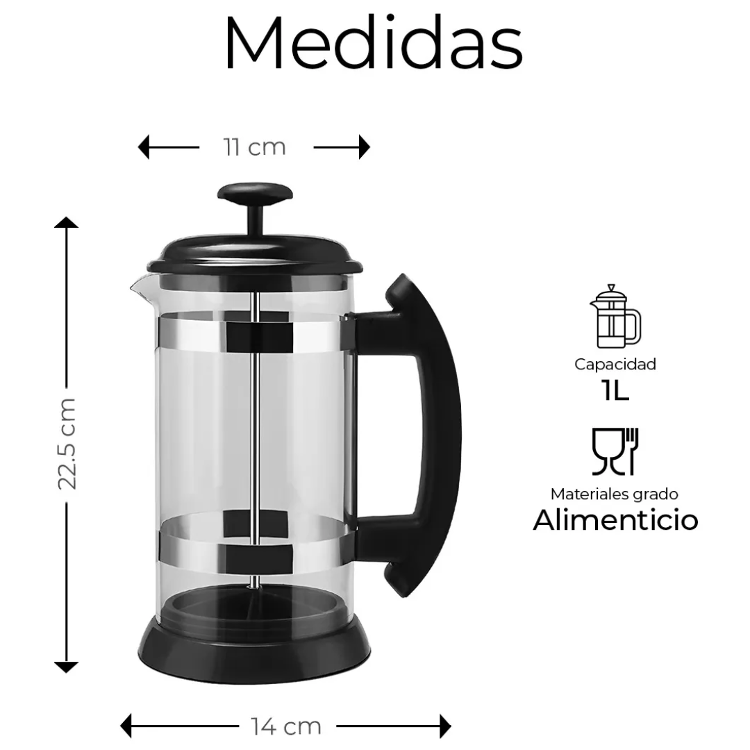Prensa Francesa Para Café 1L, Vidrio Templado