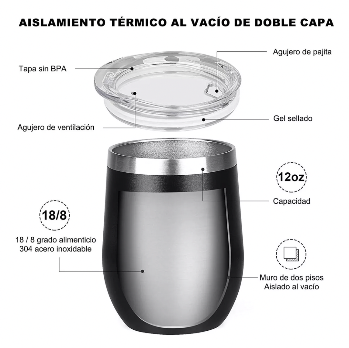 Taza Termica De Acero Inoxidable Con Tapa + Pajita de Acero Inoxidable