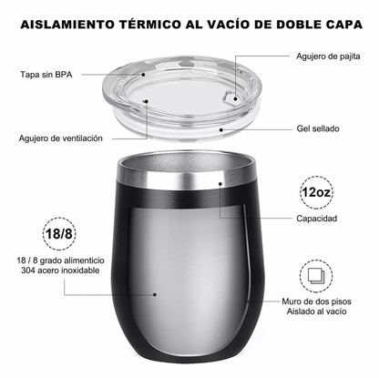 Taza Termica De Acero Inoxidable Con Tapa + Pajita de Acero Inoxidable